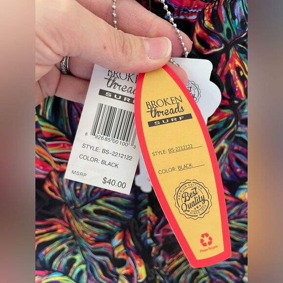 Broken Threads Surf, Tropical Swim Trunks, Sz L black NEW - Picture 5 of 7